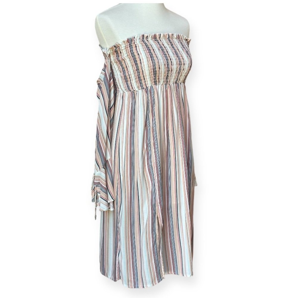 June & Hudson Striped Mini Tube Top Dress with Long Sleeve